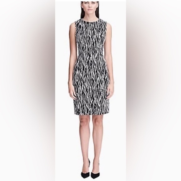 Calvin Klein V Neck Black and white Pencil Stretch Sleeveless Midi Dress size 4 - Picture 1 of 6